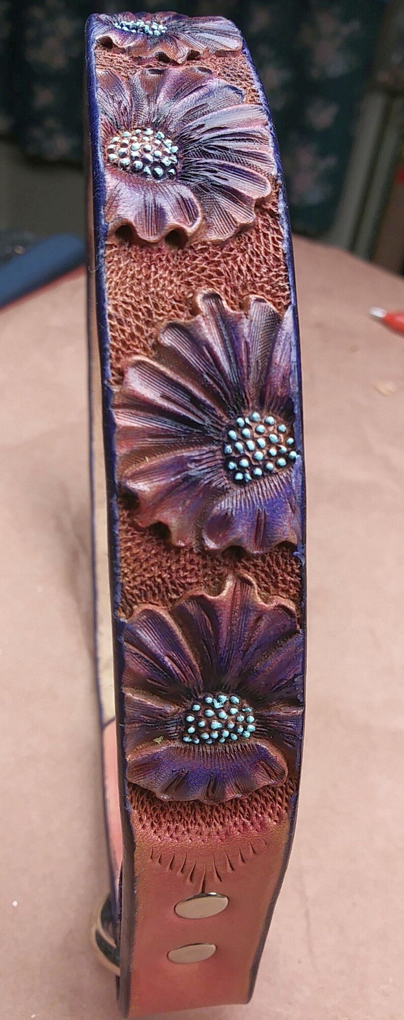 Handmade slip on collar, pet collar, tag collar, slip on collar, house collar, purple floral collar image 3