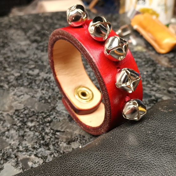 Handmade Leather Jingle Bell Bracelet, Red Bell's Bracelet Jewelry