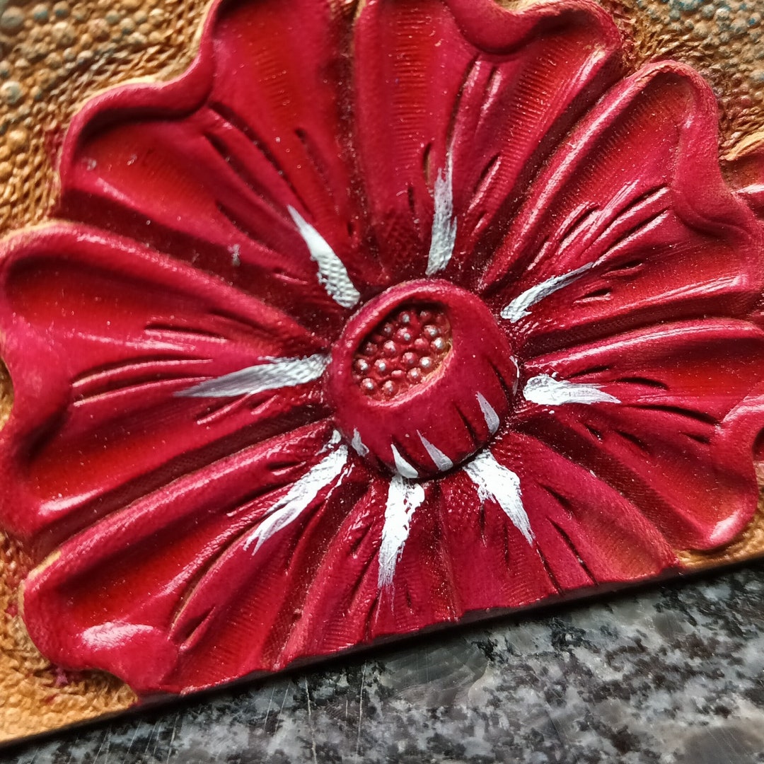 Handmade Leather Keychain With Floral Design, Floral Leather Keychain