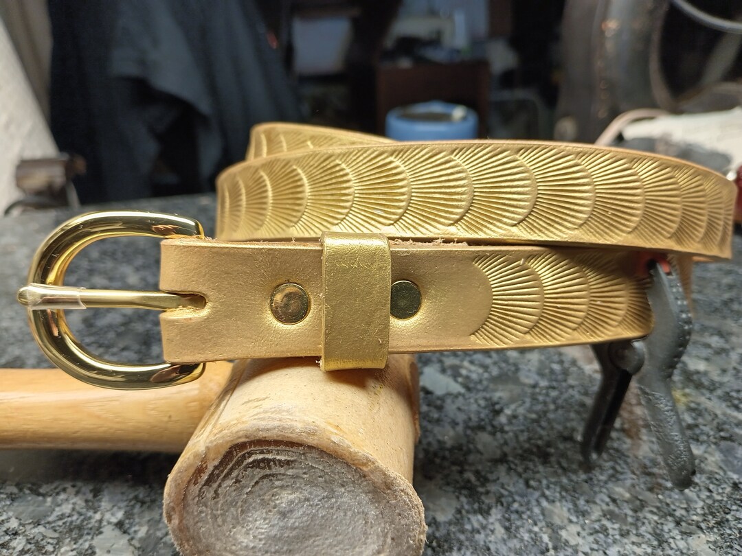 Handmade Gold Leather Belt, Skinny Gold Belt for Men or Women, High