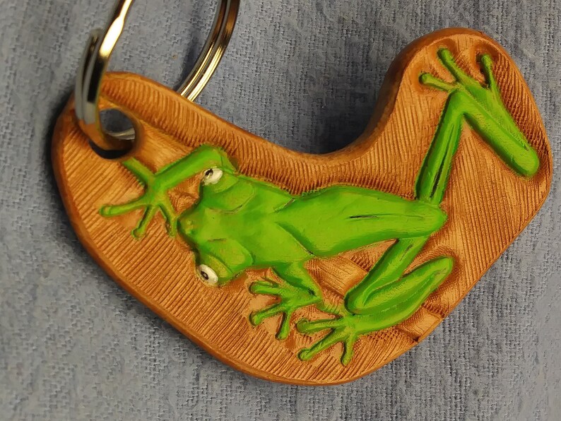 Handmade leather frog keychain green frog keychain frog Etsy