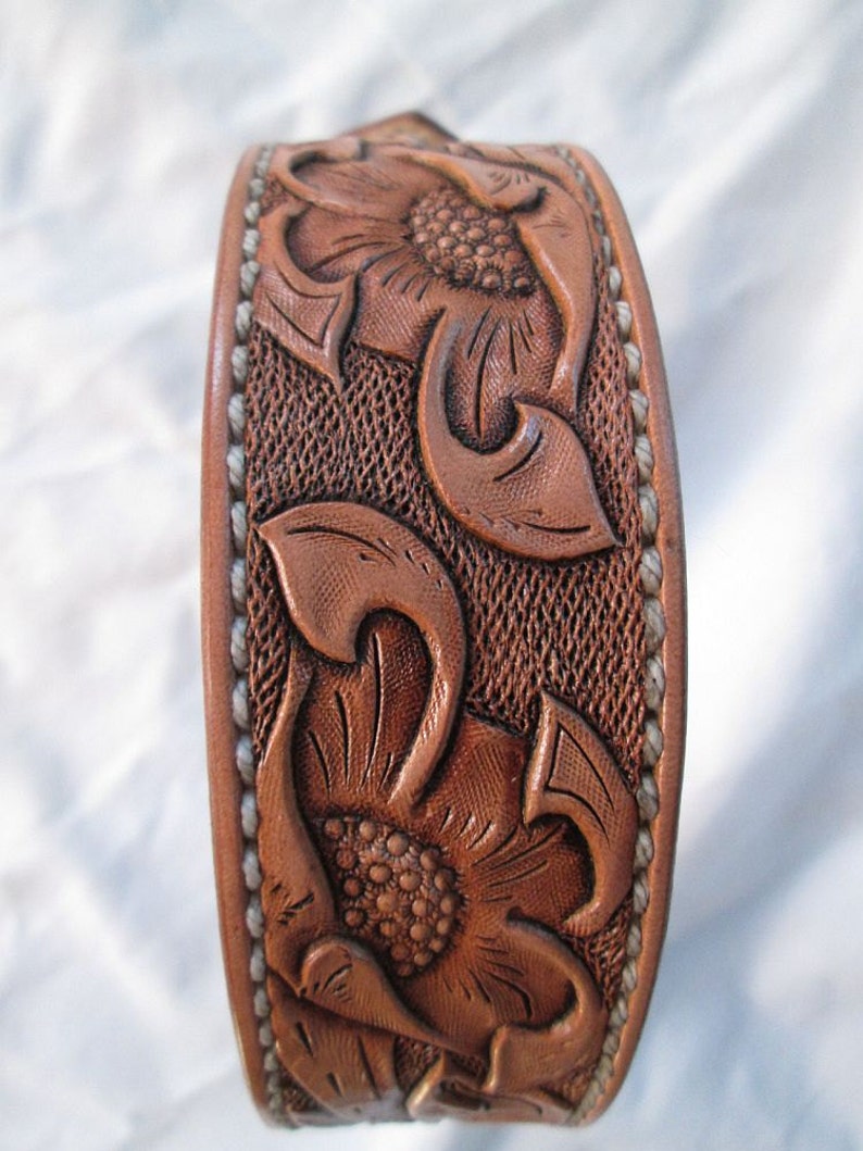 Leather dog collar natural dog collar vintage floral Etsy