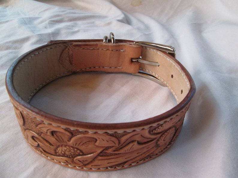 Leather dog collar natural dog collar vintage floral Etsy
