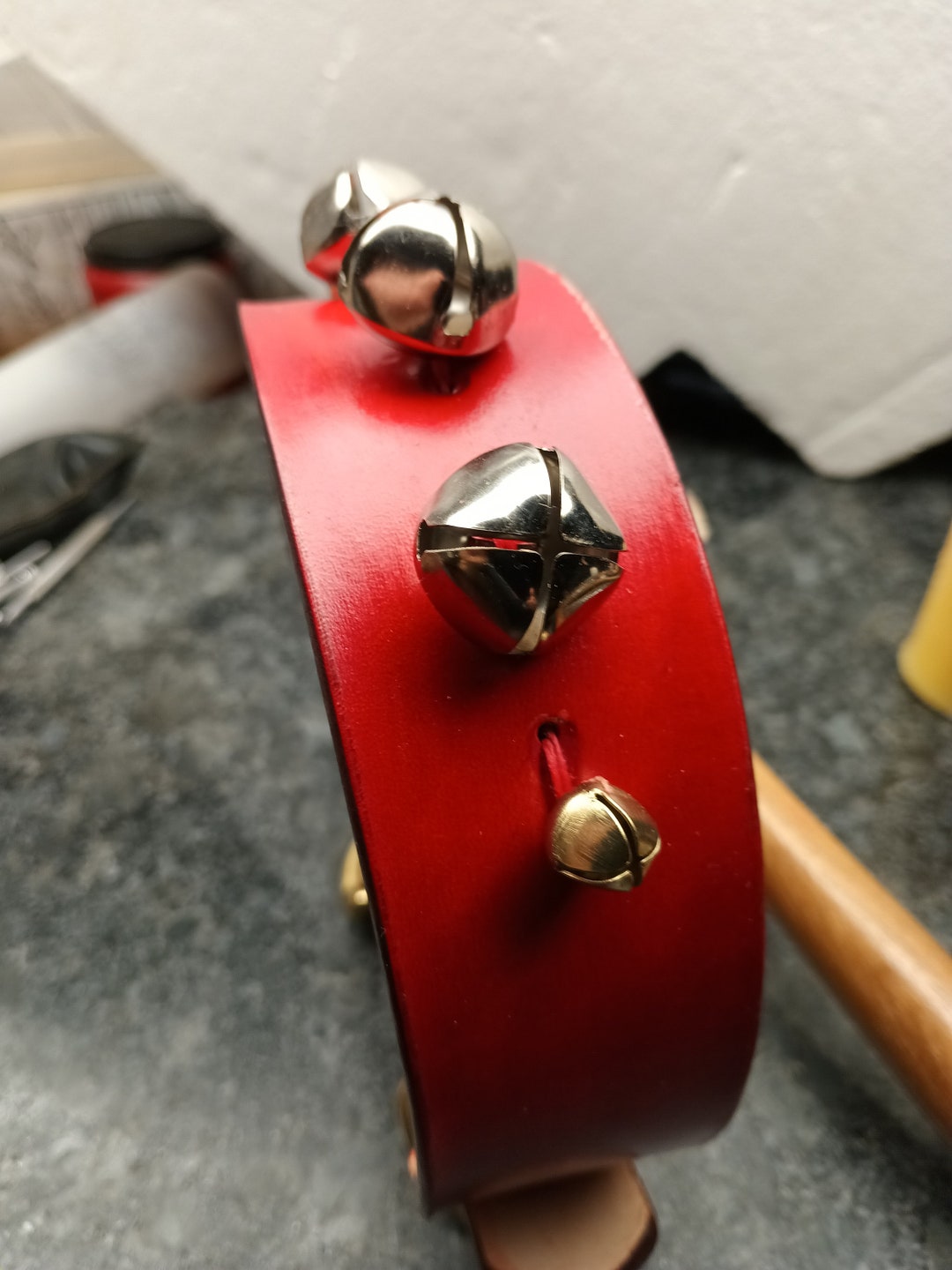 Handmade Leather Jingle Bell Collars, Pet Christmas Gift, Bells Large
