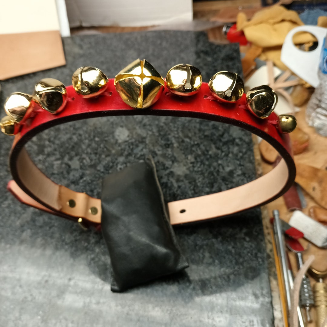 Handmade Leather Jingle Bell Collars, Large Pet Collars for the