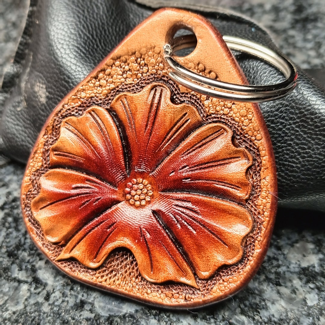 Handmade Leather Flower Keychain , British Tan Flower Keychain, Female