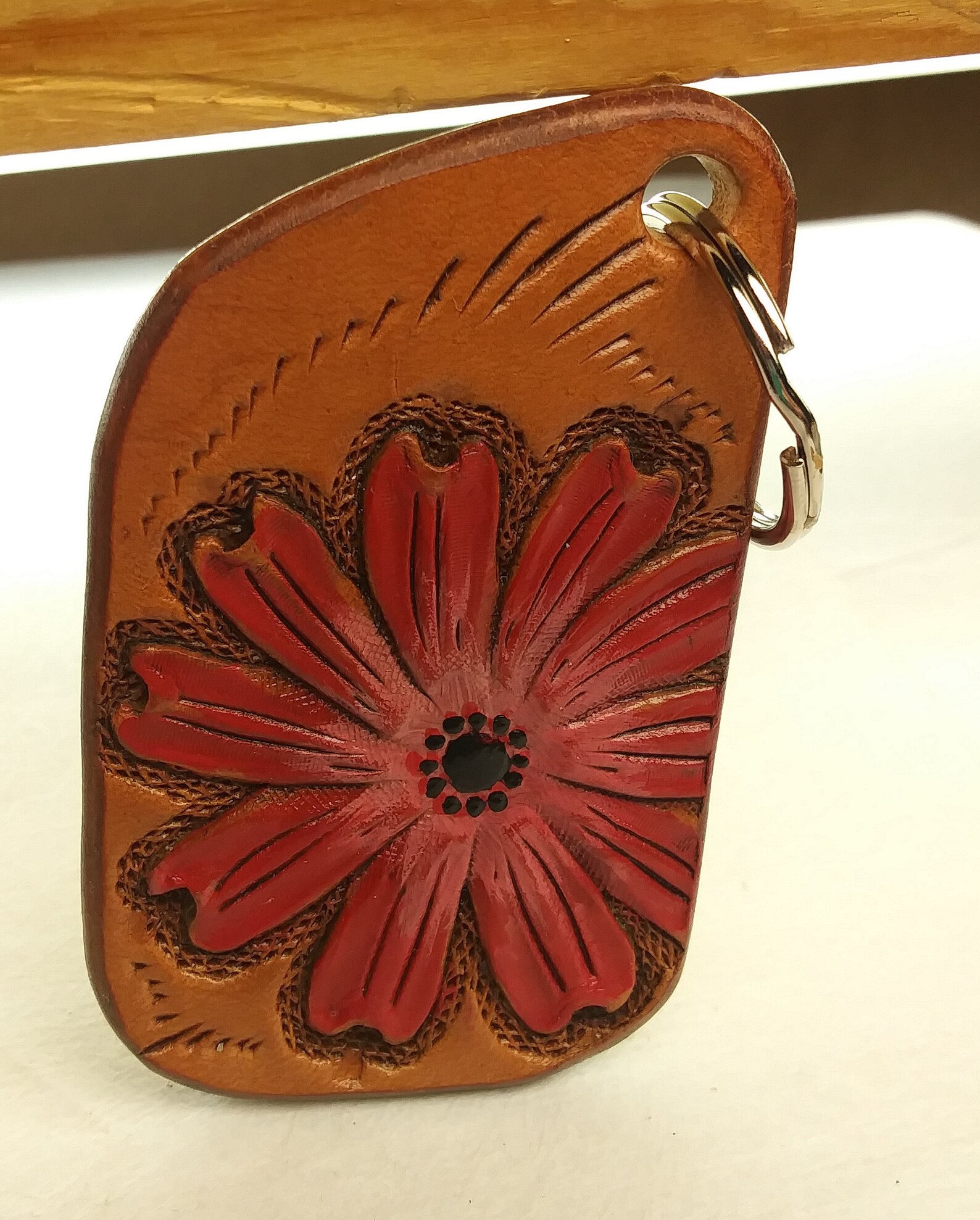 Leather Keychains Flower Keychains Red Floral Handmade Etsy