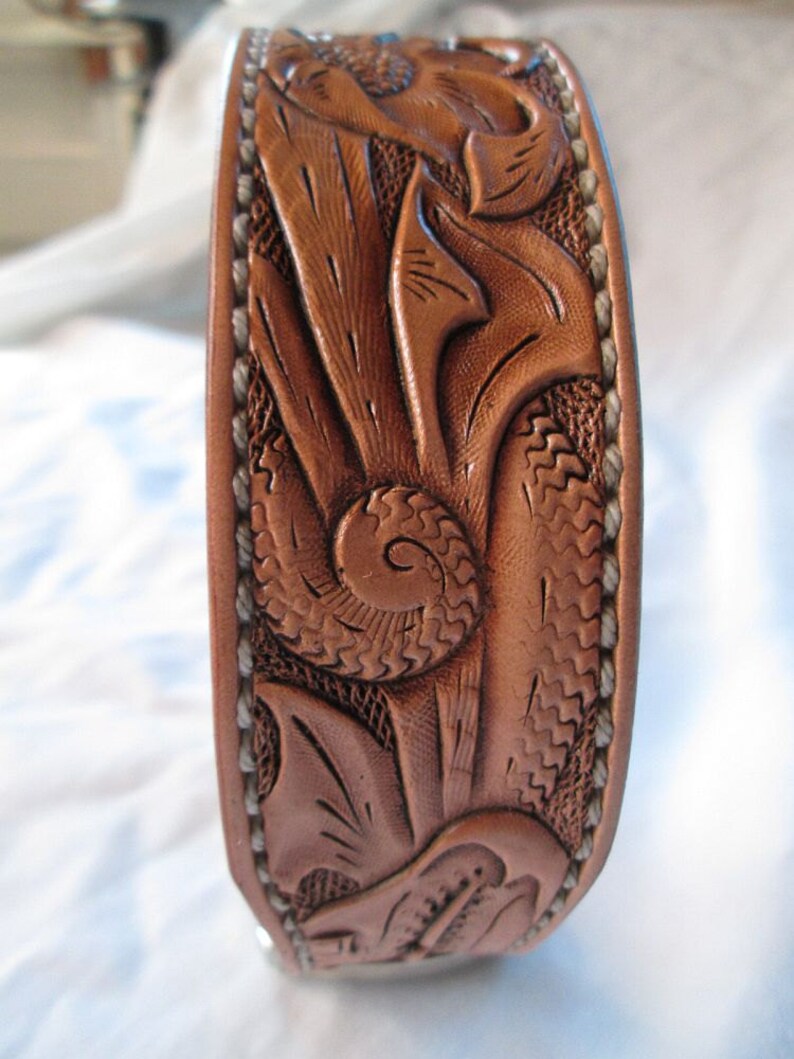 Leather dog collar natural dog collar vintage floral Etsy