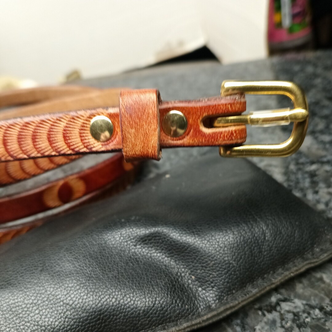 Handmade Leather Skinny Belts for Big and Tall Men or Women, Army Tan