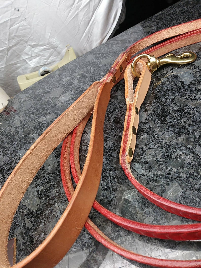 training leash Handmade custom tooled red leather leash extra long leather leash training lead