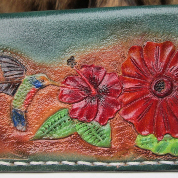 Hummingbird card case , leather case , Ladies mini wallet , custom tooled wallet , business card holder , mini wallet