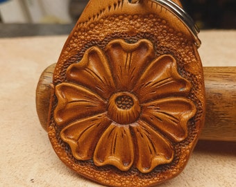 Handmade leather keychain, Western flower keychain, floral handbag charm, flower zipper pull