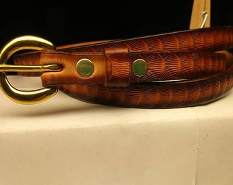 Handmade leather skinny belt for Men or Women, custom brown thin belt, skinny hand tooled leather belt, skinny belts