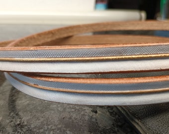 Handmade leather skinny belt for Men or Women, white & gold pinstripe leather belt, narrow belt, jeans belt