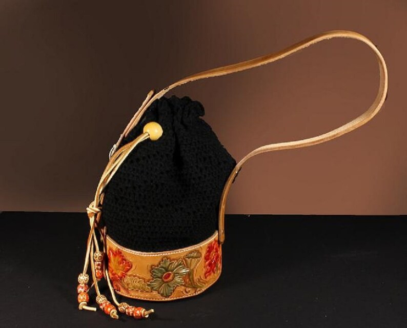 crochet leather bag