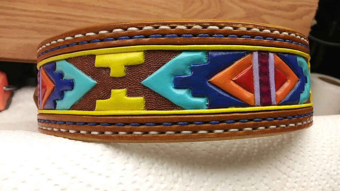 Handmade Leather Dog Collar With Aztec Motif Tribal Leather Etsy