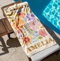Retro Flower Personalized Beach Towel,Durable Towel for Beach Days,Pool Trips and Bachelorette Party Favors,Perfect Gift for Her&Kids