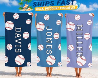Personalized Baseball Beach Towel,Custom Name Sports Pool Towel,Team Player Gift for Toddlers,Kids and Adults,Multicolor Summer Accessory