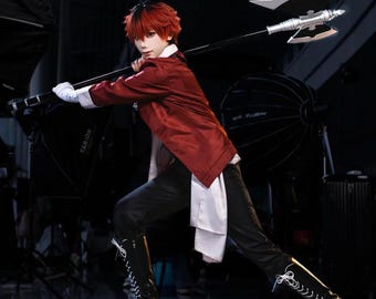 Stark cosplay, Stark full set, warrior red jacket, cool anime male outfit, comic con costume, stage wear