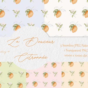 Citron et dessins au crayon sans couture - fichiers à motifs pour tissu et papier peint - papier numérique - fruits et fleurs agrumes fleurs d'été