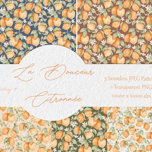 Motif citron et fleurs de vigne - fichier de modèle sans couture pour tissu et papier peint - papier numérique - agrumes et fleurs d'été
