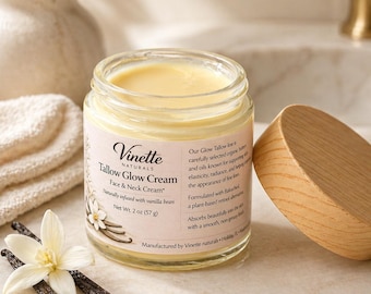 Organic Tallow Glow Cream | Face & Neck Moisturizer | Vanilla Bean Infused | Bakuchiol | No Essential Oils
