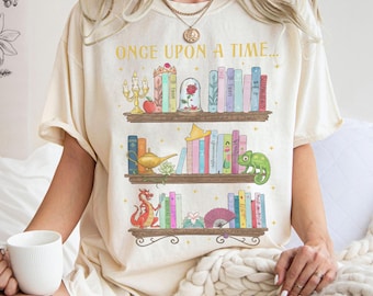 Disney Princess Bookshelf Shirt, Teacher Gift Tee, Fairy Tale Book Lover Shirt, Belle Inspired Reading Shirt, Book Club Shirt For Women