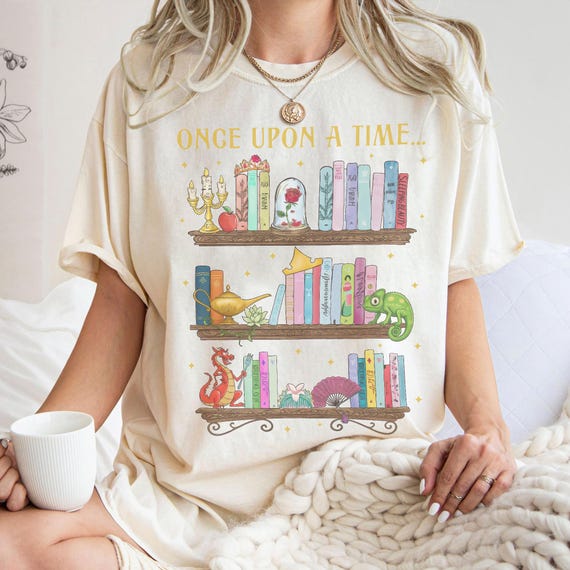 Disney Princess Bookshelf Shirt, Teacher Gift Tee, Fairy Tale Book Lover Shirt, Belle Inspired Reading Shirt, Book Club Shirt For Women