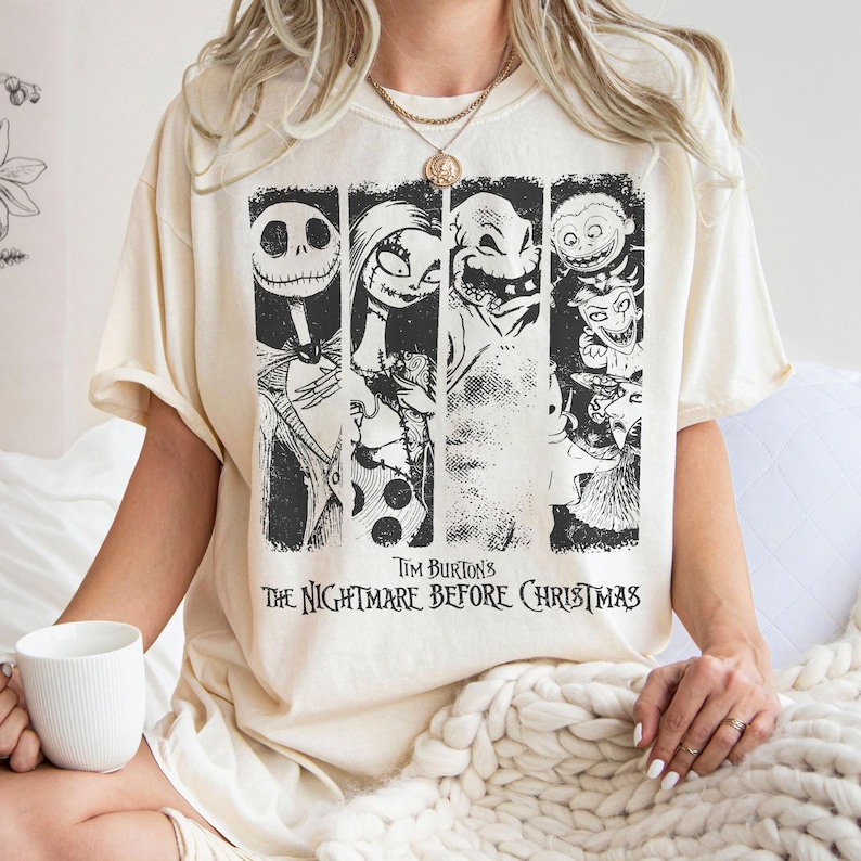 Nightmare Before Christmas Shirt, Halloween Sweatshirt, Jack and Sally Shirt, Funny New Year Shirt, Happy New Year, Gift New Year Shirt Ivory/Natural/Sand