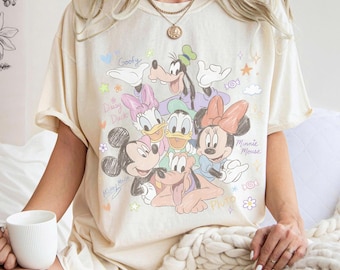Vintage Comfort Colors Mickey and Friends Signatures T-shirt, Retro Mickey & Co Shirt, Disney Family Trip Shirt, Disneyland Friend Trip 2026