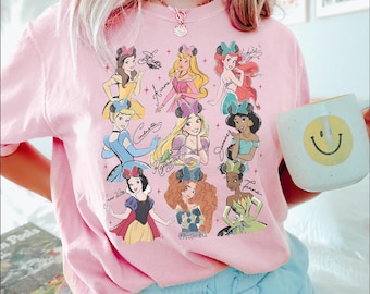 Retro Disney Princess Characters Shirts, Disneyland Princess Shirt, Disney Girly Trip Shirt, Disneyworld Princess Signatures Tee