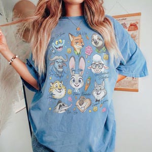 Disney Zootopia Characters Signature Sketch Shirt, Judy Hopps Nick Wilde Zotropolis Family Matching Tee, WDW Disneyland Trip 2026 Tee Blue Jean (Comfort)