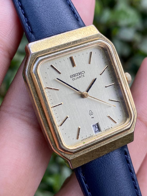 Vintage Rare Jan 1980, Seiko Tank Quartz Golden Dial 2632-5000