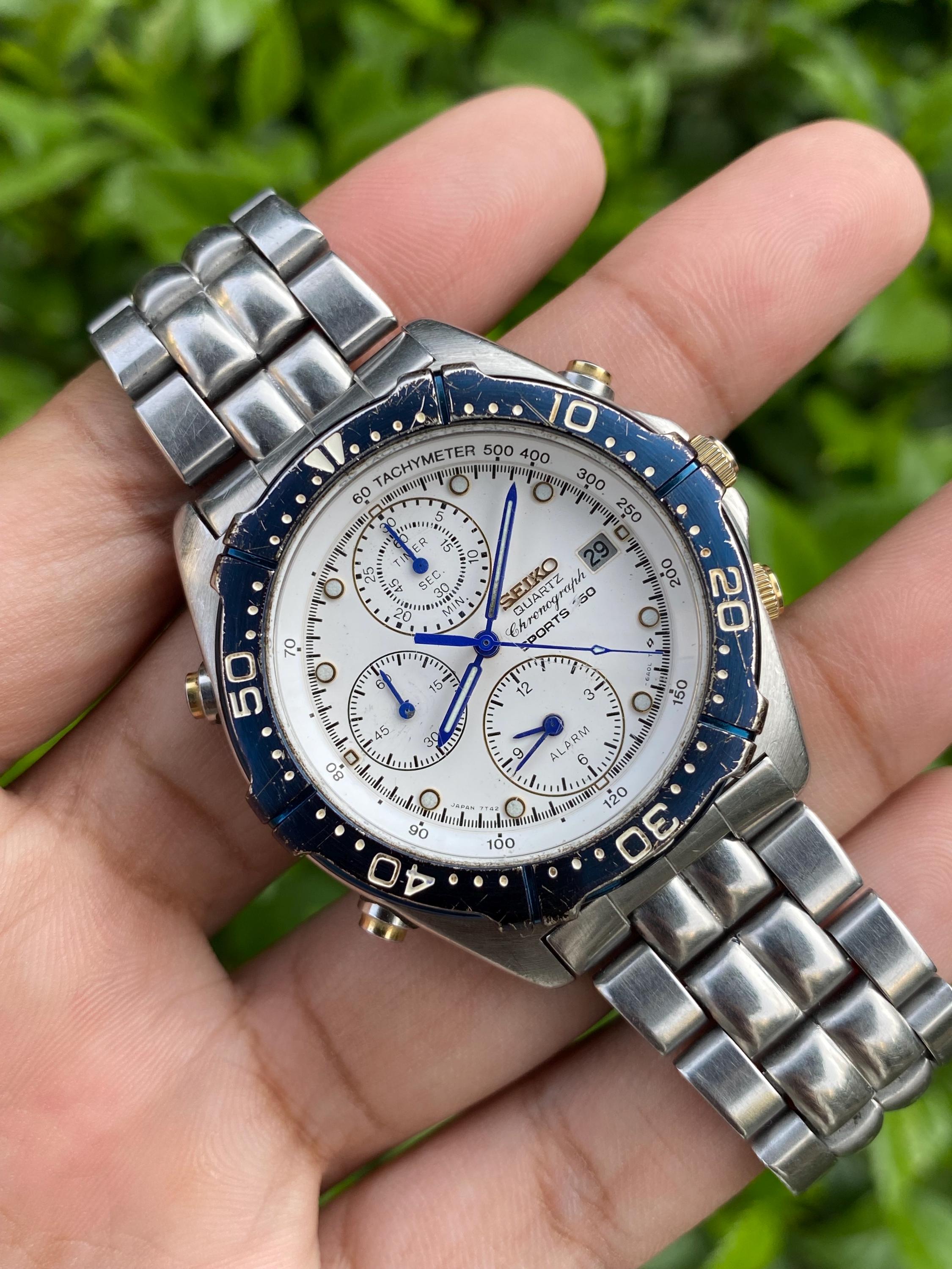 Seiko Sports 150 Chronograph Quartz 7T42-6A00 Alarm Function, Date