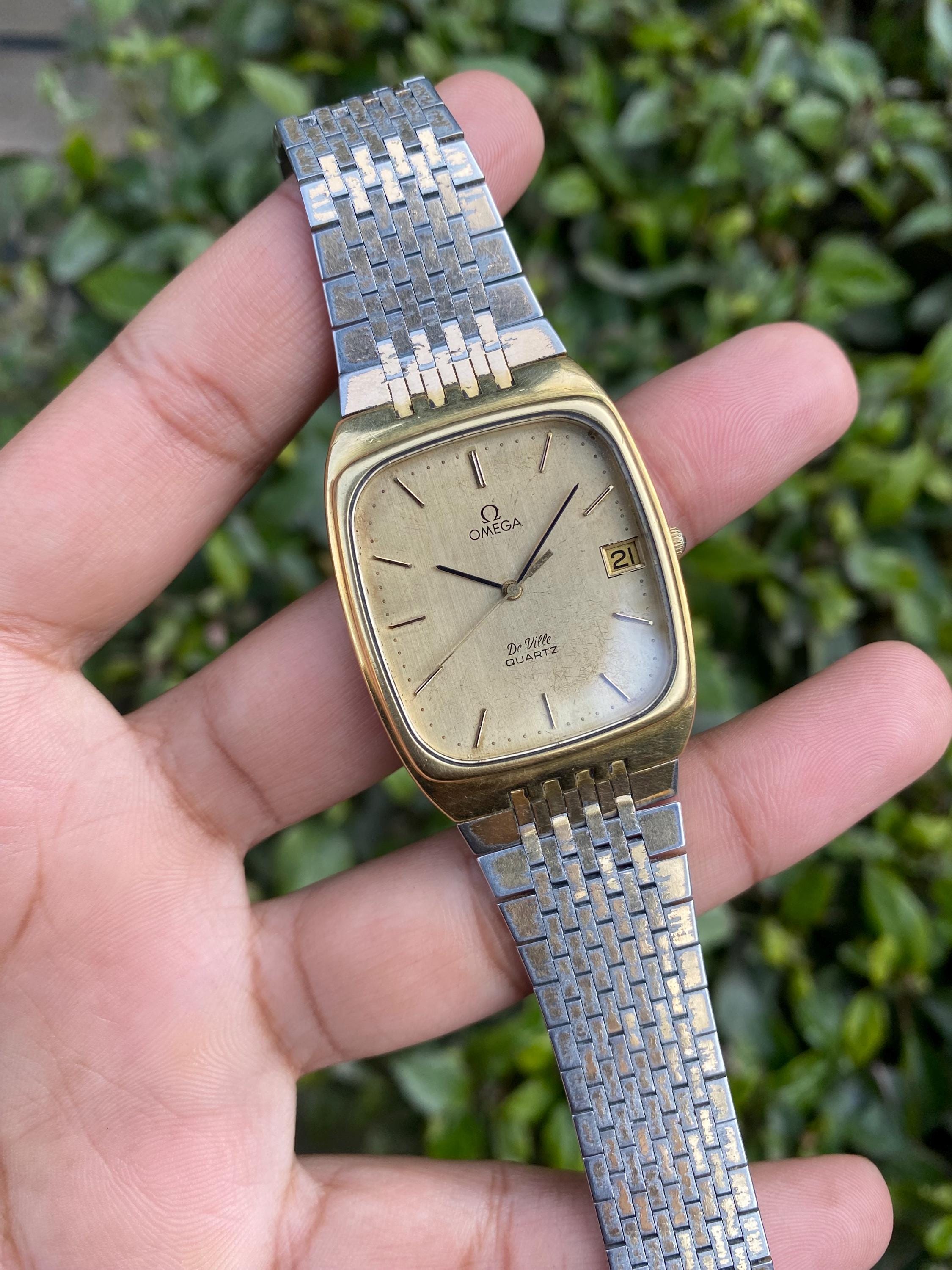 Vintage Rare Omega Deville Tank Shape Quartz Cal. 1332 Gold Plated
