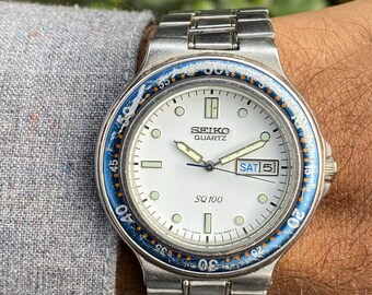Vintage Oct 1989, SEIKO SQ 100 Quartz Wristwatch for Men's Day