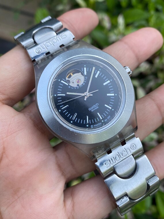 Vintage Swatch Diaphane SVDK1001 Irony Automatic Openheart Big Size Movement No. ETA 2842 21 Jewels Swiss Wristwatch for Men's View 6
