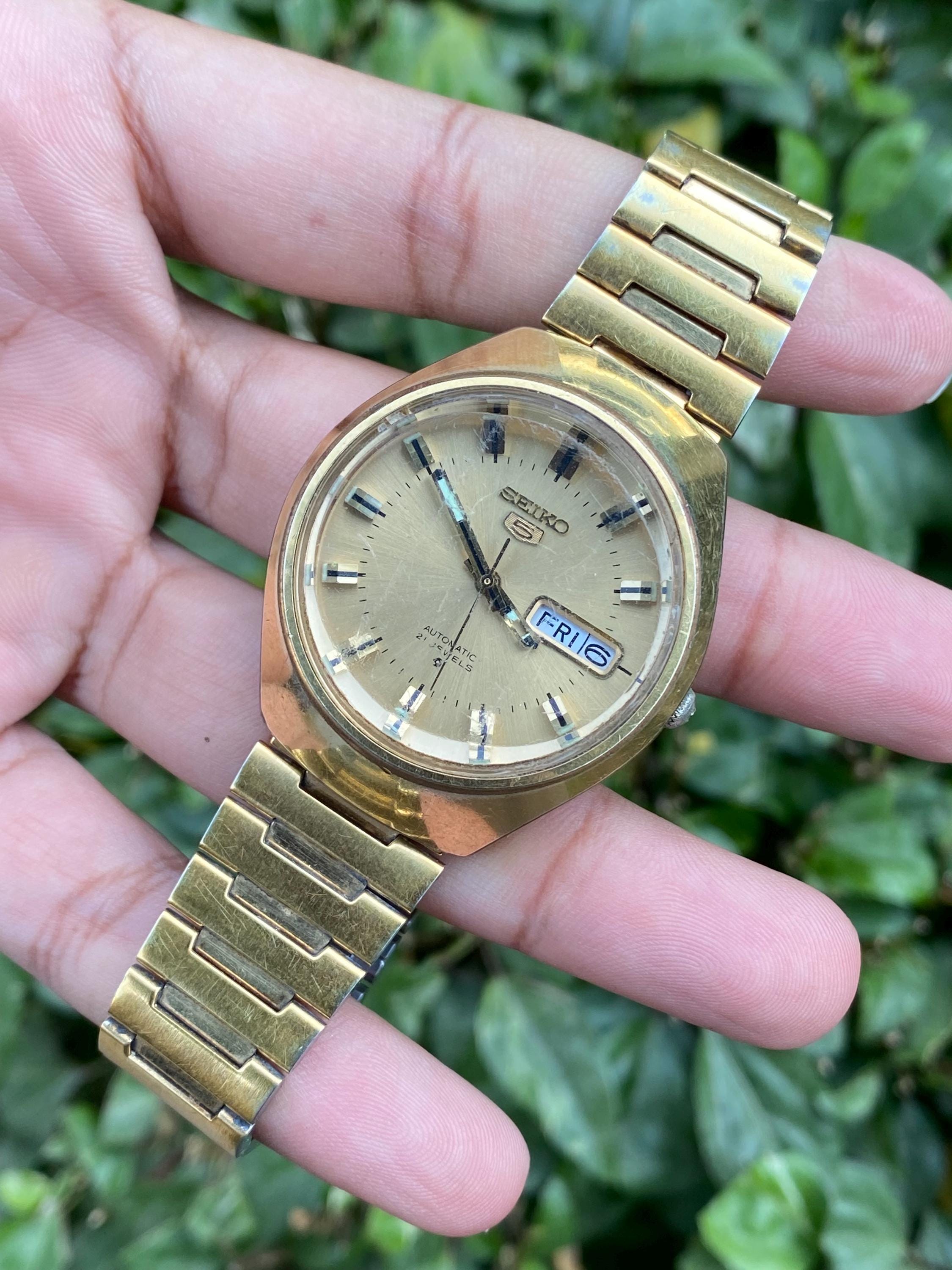 Vintage Rare Seiko 5 Helmet Golden Automatic 6319-8140 Day/date