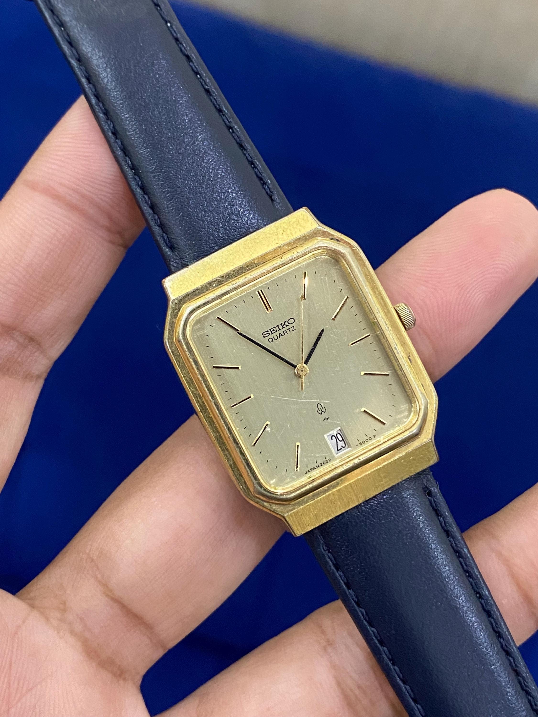 Vintage Rare Jan 1980, Seiko Tank Quartz Golden Dial 2632-5000