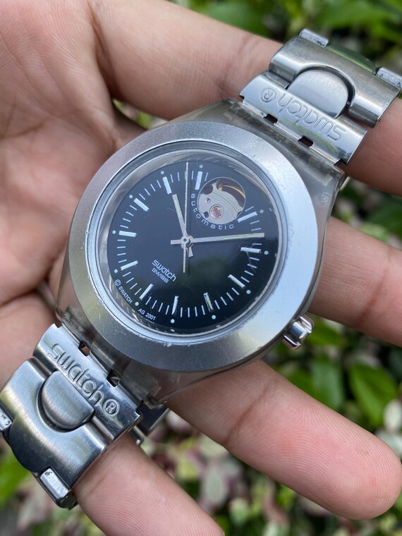 Vintage Swatch Diaphane SVDK1001 Irony Automatic Openheart Big Size Movement No. ETA 2842 21 Jewels Swiss Wristwatch for Men's View 5