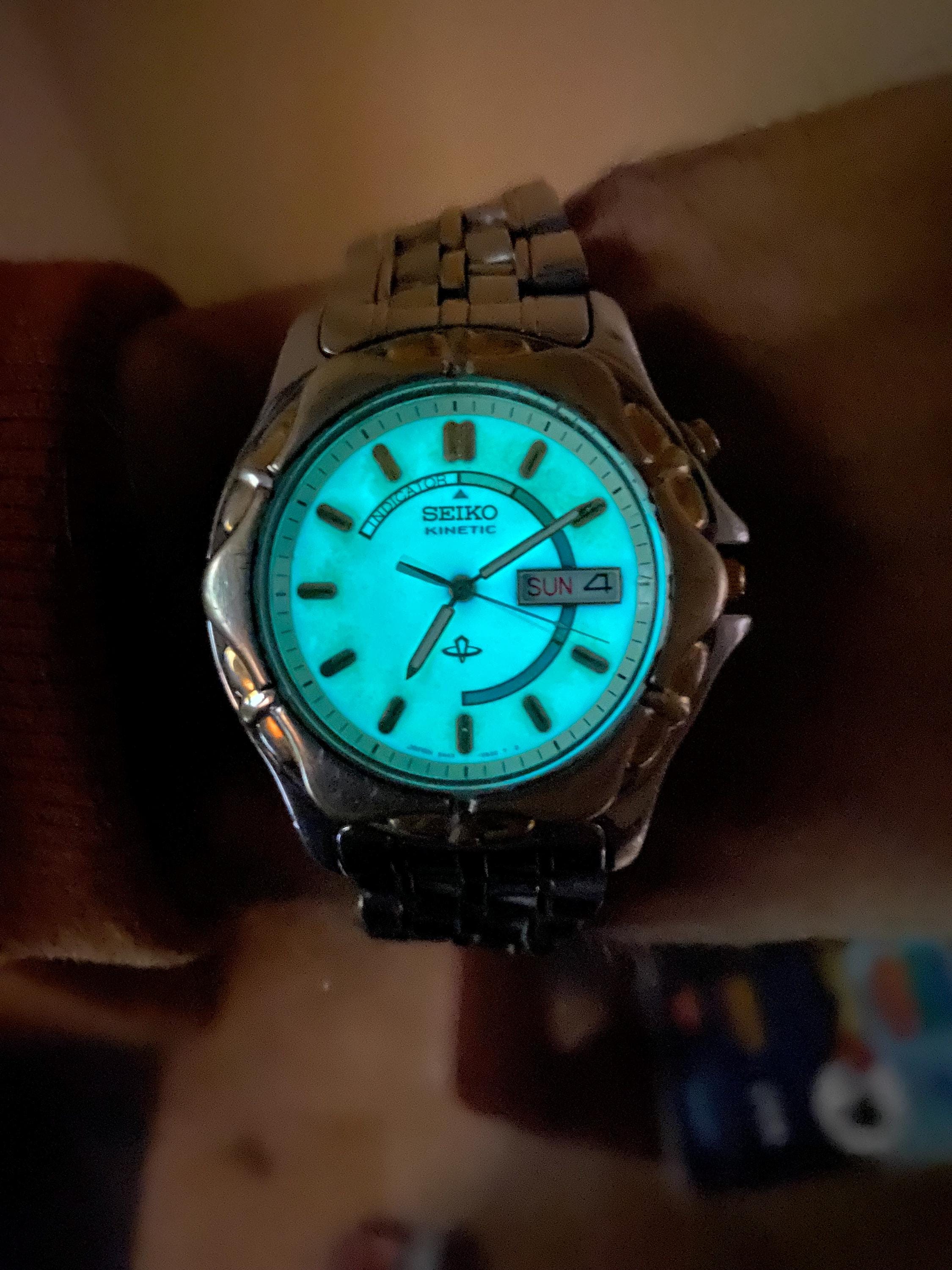 Vintage Rare SEIKO Kinetic Two Tone Full Luminous Dial 5M43-0A80 
