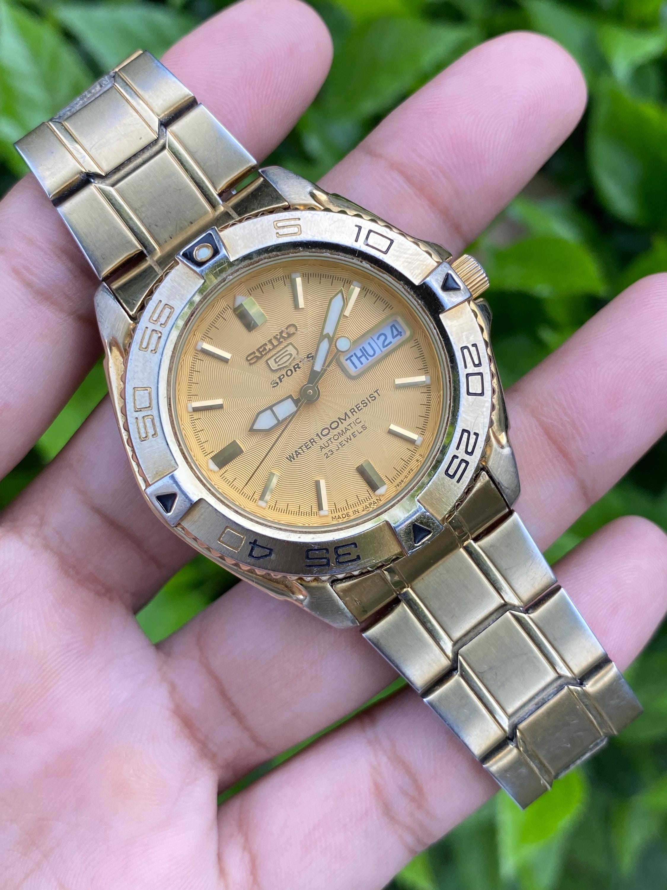 Big Size Seiko 5 Sports Automatic 7s36-00y0 Day/date Gold Plated