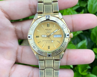 Big Size Seiko 5 Sports Automatic 7s36-00y0 Day/date Gold Plated