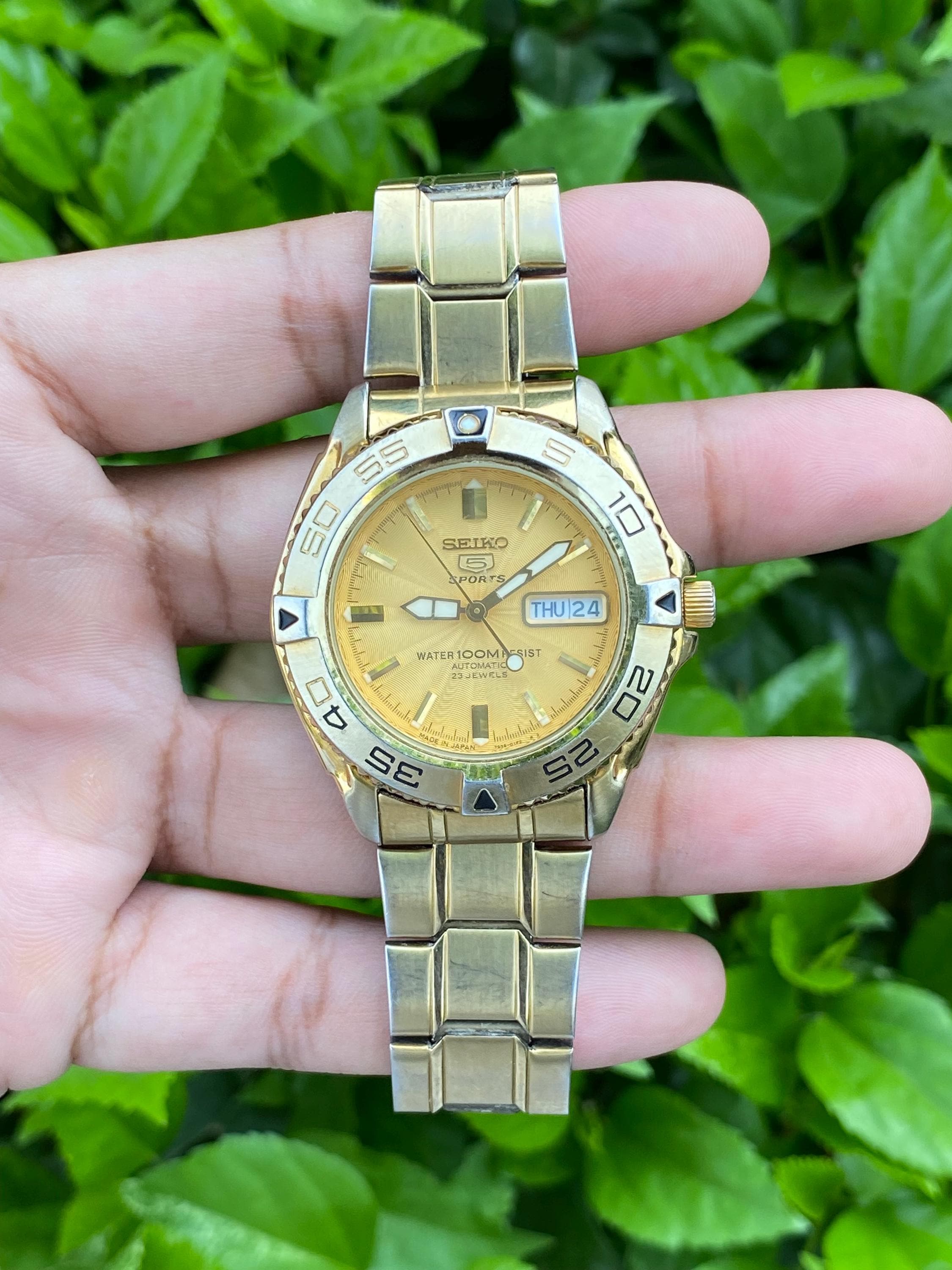 Big Size Seiko 5 Sports Automatic 7s36-00y0 Day/date Gold Plated