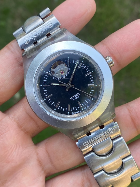 Vintage Swatch Diaphane SVDK1001 Irony Automatic Openheart Big Size Movement No. ETA 2842 21 Jewels Swiss Wristwatch for Men's View 2