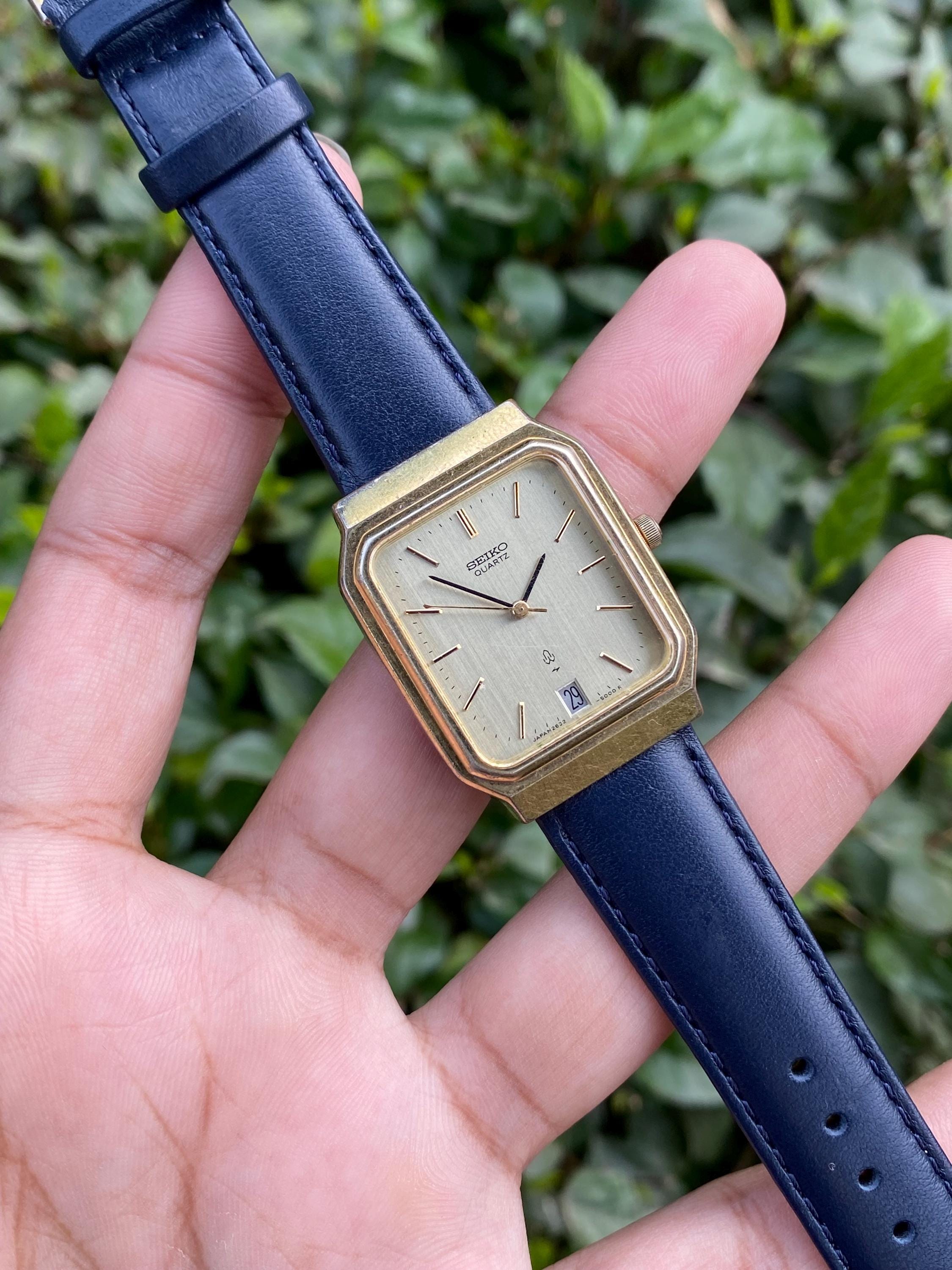 Vintage Rare Jan 1980, Seiko Tank Quartz Golden Dial 2632-5000