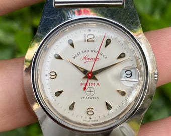 All Authentic Vintage Rare West End Watch Co Sowar Prima Date Calendar Teardrop Dial Mint Condition S.3721 4576 Wristwatch for Unisex