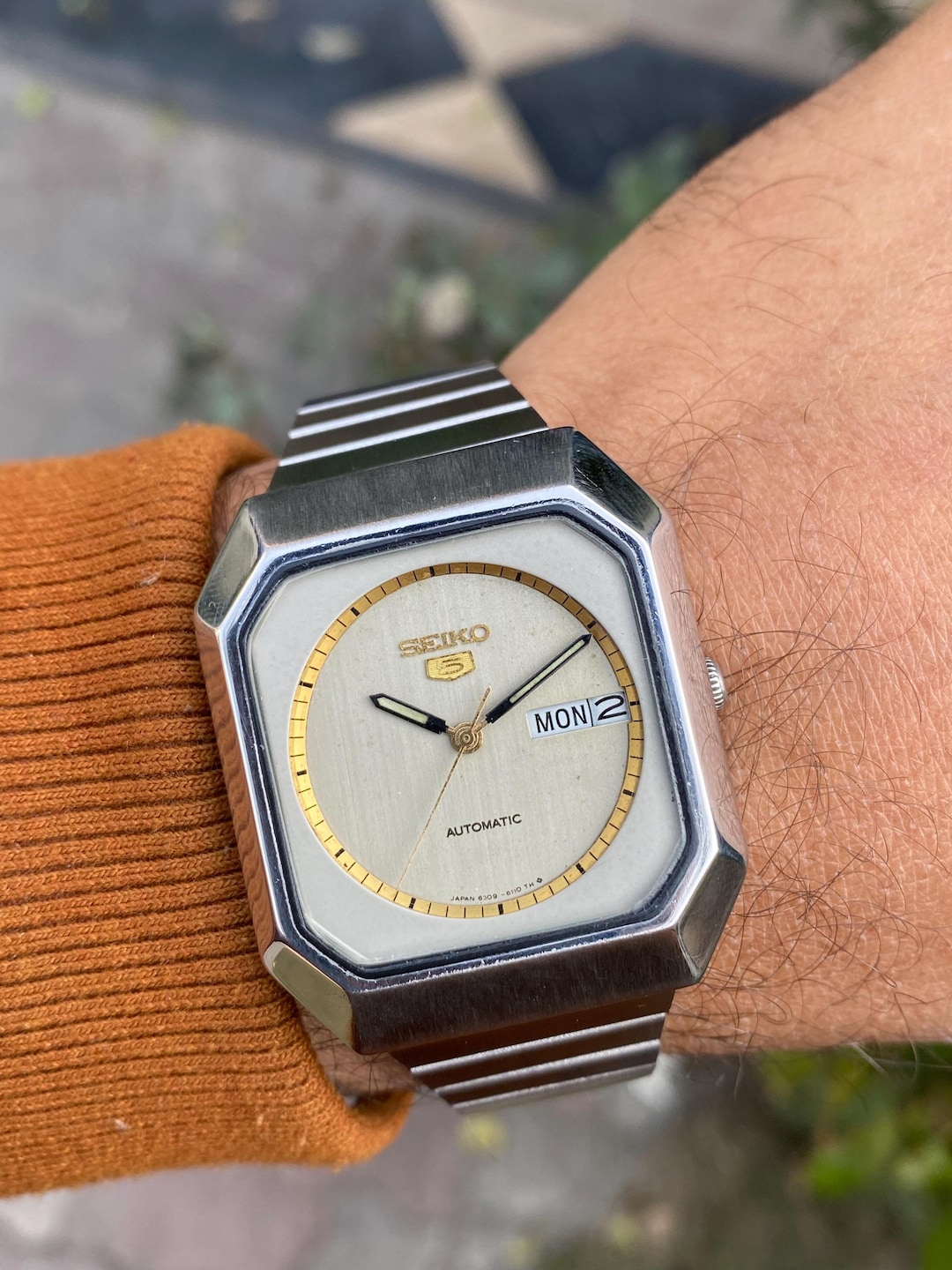 Vintage Rare Seiko 5 Automatic 6309-8060 Day/date TV Shape Good