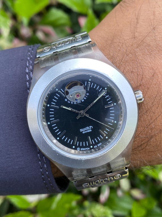 Vintage Swatch Diaphane SVDK1001 Irony Automatic Openheart Big Size Movement No. ETA 2842 21 Jewels Swiss Wristwatch for Men's