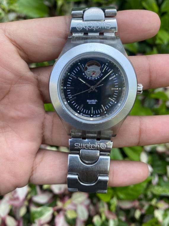 Vintage Swatch Diaphane SVDK1001 Irony Automatic Openheart Big Size Movement No. ETA 2842 21 Jewels Swiss Wristwatch for Men's View 3